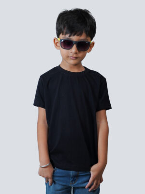 Kids Round Neck T-Shirt Half Sleeves 100% Cotton Rich Ultra Soft Fabric Comfortable Stylish Solid colour Original Branded Tshirt for Boy."Black"
