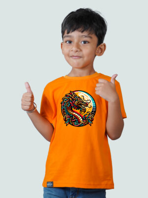 Kids Round Neck T-Shirt Half Sleeves 100% Cotton Rich Ultra Soft Fabric Comfortable Stylish Printed Original Branded Tshirt for Unisex."Orange"
