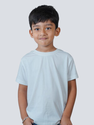 Kids Round Neck T-Shirt Half Sleeves 100% Cotton Rich Ultra Soft Fabric Comfortable Stylish Solid colour Original Branded Tshirt for Boy."White"